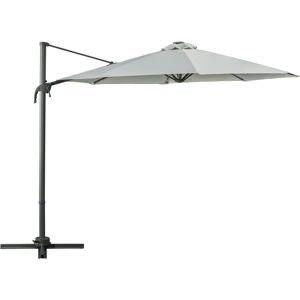 Outsunny 3(m) Cantilever Roma Parasol Patio Sun Umbrella with LED Solar Light Cross Base 360° Rotating Outdoor, Grey
