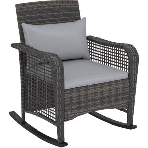 Outsunny Garden Rocking Chair, Outdoor Rattan Rocker Lounge Chair with Seat and Back Cushions, Patio Armchair Seat with All-weather Wicker, Steel Frame for Porch Balcony, Light Grey