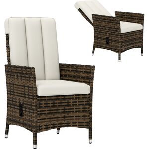 Outsunny Rattan Garden Recliner Chair, Wicker Reclining Armchair with Adjustable Backrest and Cushion, Outdoor Lounge Sun Lounger with Armrests for Patio Balcony Porch, Cream White