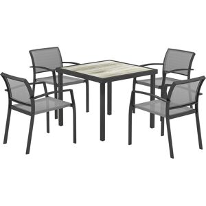 Outsunny 5 Piece Garden Furniture Set with 4 Stackable Armchairs, Easy Clean Top, Steel Frame, Texteline Seat, Grey