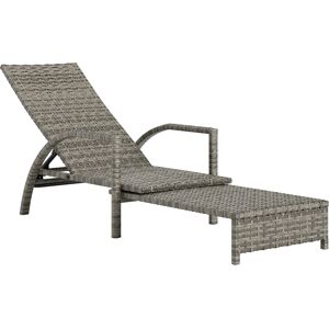 Outsunny PE Rattan Sun Lounger with Adjustable Backrest - Mixed-grey