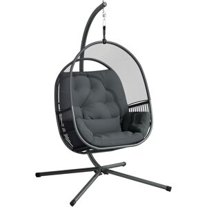 Outsunny Hanging Egg Chair Outdoor Indoor, Swing Hammock Chair with Stand, Cushions, Lumbar Pillow, Adjustable Height and Steel Frame for Garden Patio Lounge Porch, Dark Grey