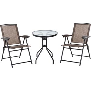 Outsunny 3 Piece Patio Furniture Garden Bistro Set Outdoor 2 Folding Chairs 1 Tempered Glass Table Adjustable Backrest Metal - Brown Aosom UK