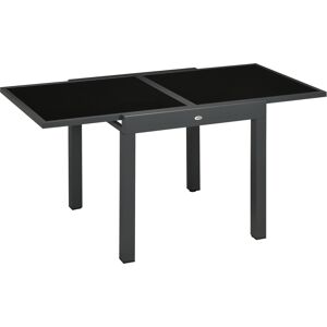 Outsunny Extending Garden Table, Outdoor Dining Table with Aluminium Frame and Tempered Glass Tabletop, 80/160 x 80 x 75 cm, Black
