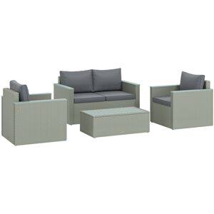 Outsunny 4 Piece Rattan Garden Furniture Set, 4 Seater Wicker Outdoor Sofa Set with 2 Armchairs, Loveseat, Acacia Wood Top Coffee Table, Cushions, Patio Conservatory Set for Balcony, Light Grey
