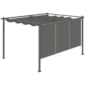Outsunny 3 x 4m Metal Pergola with Retractable Roof and Roller Shade, Wall-Mounted or Free Standing Garden Gazebo Canopy Pergola Kit, UPF30+ Outdoor Sun Shade Shelter, Grey