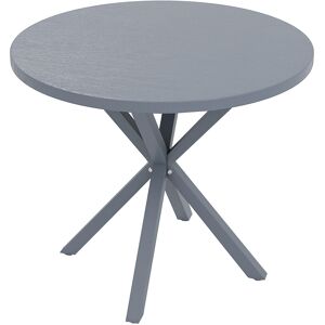 Outsunny Garden Table, 85cm Round Outdoor Dining Table with Steel Frame, Wood Effect Top, for Balcony, Deck, Dark Grey