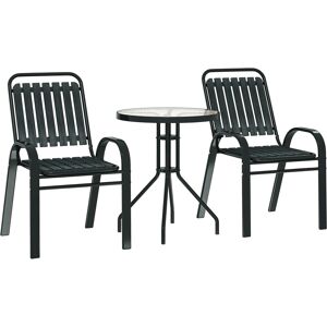 Outsunny 3 Pieces Patio Bistro Set with Stackable Chairs, Tempered Glass Table, for Outdoor, Balcony, Patio, Garden Charcoal Grey