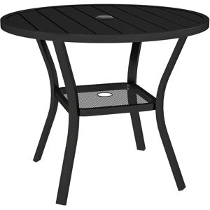 Outsunny 90 cm Garden Dining Table with 4-5 cm Parasol Hole, Round Outdoor Dining Table with Slatted Metal Top for Balcony, Porch, Black