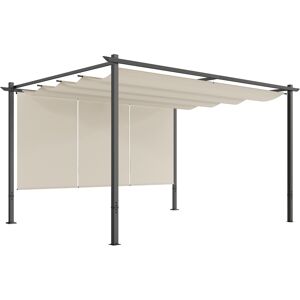 Outsunny 3 x 4m Metal Pergola with Retractable Roof and Roller Shade, Wall-Mounted or Free Standing Garden Gazebo Canopy Pergola Kit, UPF30+ Outdoor Sun Shade Shelter, Beige