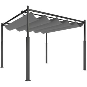 Outsunny 3 x 3(m) Garden Pergola with Retractable Roof and Magnetic Fixture, Outdoor Pergola Kit Sun Shade Canopy, UPF30+, 80mm Metal Column, Grey