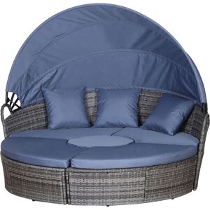 Outsunny 6-Seater Rattan Sofa Bed Garden Furniture Cushioned Wicker Round Sofa Bed with Coffee Table Patio Conversation Furniture Set - Grey