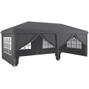 Outsunny 3 x 6m Metal Frame Gazebo, Portable Pop Up Canopy Tent with Sidewalls, Windows & Storage Bag, Grey Aosom UK