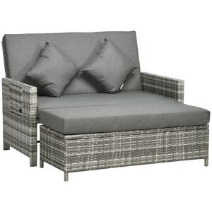 Outsunny Waterproof 2 Seater Assembled Garden Patio Outdoor Rattan Furniture Sofa Sun Lounger Daybed with Fire Retardant Sponge - Grey Aosom UK