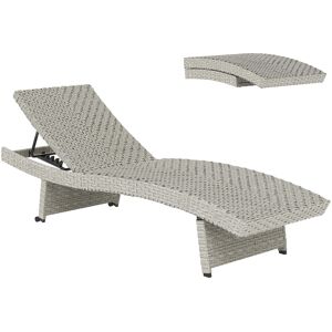 Outsunny Outdoor PE Rattan Sun Lounger, Folding Wicker Garden Lounger Recliner with 4-Level Adjustable Backrest, Rolling Sunbed Lounge Chair with Wheels, Non-Slip Legs for Balcony, Beach, Grey