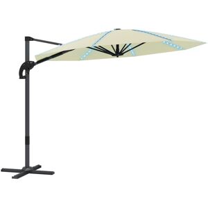 Outsunny 3(m) Cantilever Garden Parasol with Solar Powered Lights, Crank Handle & Cross Base, UPF 50+, 360° Rotation, Cream