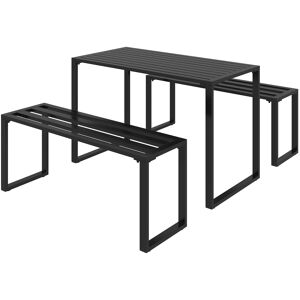 Outsunny 3Pcs Outdoor Dining Set Metal Beer Table Bench Patio Garden Yard Black Aosom UK