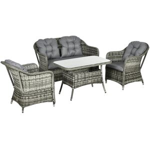 Outsunny 4pc All Weather Outdoor Sofa Set, PE Rattan Garden Furniture with Round Wicker Conversation Sofa, Padded Cushions Aosom UK
