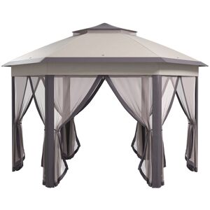 Outsunny Hexagon Patio Gazebo Pop Up Gazebo Outdoor Double Roof Instant Shelter with Netting, 4m x 4m, Beige