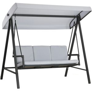 Outsunny 3 Seater Garden Swing Chair, Outdoor Hammock Bench with Adjustable Canopy, Removable Cushions and Steel Frame, Grey