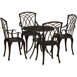 Outsunny 5 Pieces Garden Dining Set for 4, Cast Aluminium Outdoor Dining Set with 4 Armchairs and Round Dining Table with Parasol Hole, Bronze Tone