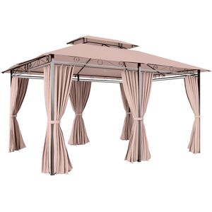 Outsunny 4m x 3(m) Metal Gazebo Canopy Party Tent Garden Pavillion Patio Shelter Pavilion with Curtains Sidewalls Brown