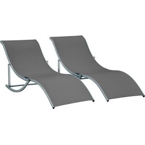 Outsunny Set of 2 S-shaped Foldable Lounge Chair Sun Lounger Reclining Outdoor Chair for Patio Beach Garden Grey Aosom UK