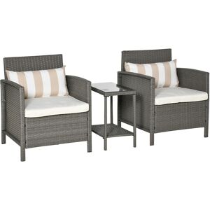 Outsunny Waterproof Rattan Garden Furniture 3 Pieces Patio Bistro Set Wicker Weave Conservatory Sofa Chair & Table Set w/ Cushion Pillow Aosom UK