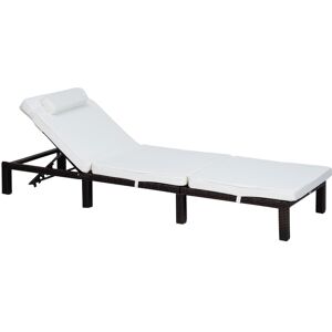 Outsunny Garden Outdoor Rattan Furniture Patio Sun Lounger Recliner Reclining Chair Bed Fire Resistant Sponge, Cream White Aosom UK
