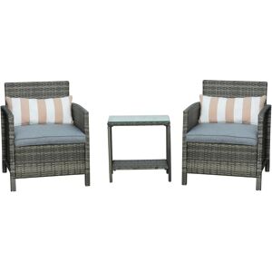 Outsunny Garden Rattan Furniture 3 Pieces Patio Bistro Set Wicker Weave Conservatory Sofa Chair & Table Set with Cushion Pillow - Grey