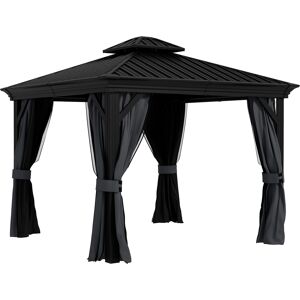 Outsunny 3 x 3.7m Outdoor Hardtop Gazebo Canopy Aluminum Frame with 2-Tier Roof & Mesh Netting Sidewalls for Patio, Dark Grey
