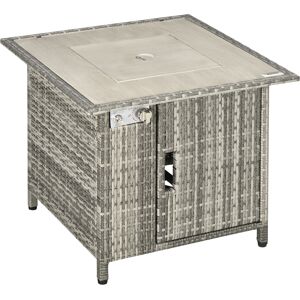 Outsunny Outdoor PE Rattan Gas Fire Pit Table, Patio Square Propane Heater w/ Rain Cover, Glass Windscreen & Lava Stone, 50000 BTU, Grey Aosom UK