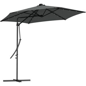 Outsunny 3(m) Garden Parasol Cantilever Umbrella with Solar LED, Cross Base and Waterproof Cover, Dark Grey