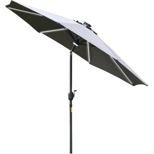 Outsunny 2.7m Garden Parasol Sun Umbrella Patio Summer Shelter w/ LED Solar Light, Angled Canopy Vent, Crank Tilt, Grey Aosom UK
