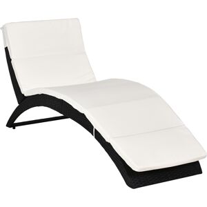 Outsunny Garden Patio Rattan Wicker Folding Sun Lounger Recliner Bed Chair with Cushion for Outdoor, Black