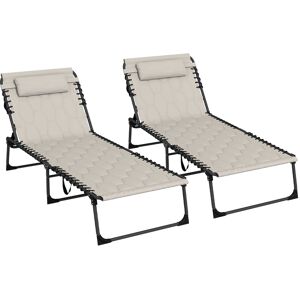 Outsunny 2 Seat Garden Sun Loungers, Folding Sun Lounger with 5-level Reclining Back, Sun Lounger Chair with Foam Cushion, Khaki Aosom UK