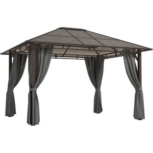 Outsunny 3 x 3.6m Hardtop Gazebo Canopy with Polycarbonate Roof Garden Pavilion with Removable Curtains and Steel Frame, Dark Grey