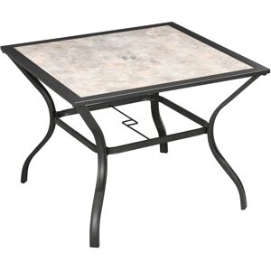 Outsunny Outdoor Dining Table with Parasol Hole, Square Garden Table for 4, PC Board Tabletop, Patio, Backyard, Grey Aosom UK