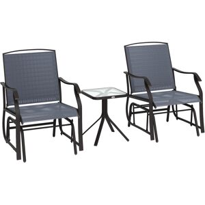 Outsunny Glider Rocking Chair & Table Set 2 Single Seaters Rocker Garden Swing Chair Patio Furniture Bistro Set Grey Aosom UK