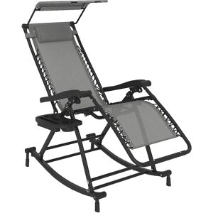 Outsunny Garden Rocking Chair Folding Recliner Outdoor Adjustable Sun Lounger Rocker Zero-Gravity Seat w/ Headrest Side Holder, Grey Aosom UK