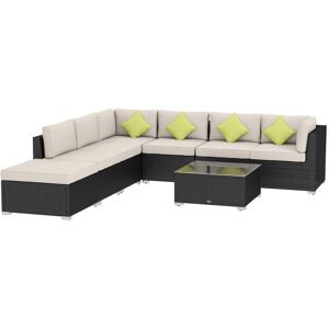 Outsunny 7-Seater Sofa Rattan Garden Furniture Aluminium Outdoor Patio Set Wicker Seater Table - Black Aosom UK
