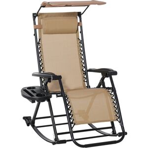 Outsunny Garden Rocking Chair Folding Recliner Outdoor Adjustable Sun Lounger Rocker Zero-Gravity Seat w/ Headrest Side Holder Patio, Beige Aosom UK