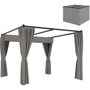 Outsunny 3 x 3(m) Retractable Pergola, Garden Gazebo Shelter with Curtains, for Grill, Patio, Deck, Light Grey