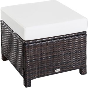 Outsunny Rattan Footstool with Cushion, Wicker Ottoman for Outdoor Patio, Brown, 50x50x35cm