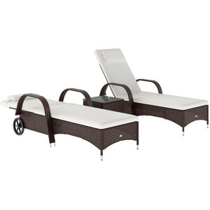 Outsunny 3 Pieces Patio Lounge Chair Set, Garden Wicker Wheeling Recliner Outdoor Daybed, PE Rattan Lounge Chairs w/ Cushions Aosom UK
