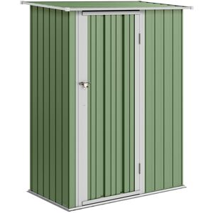Outsunny 1.4 x 0.8m Tool Cabinet with Sloped Roof & Lockable Door, Outdoor Organiser for Patio Furniture, Light Green Aosom UK