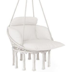 Outsunny Hanging Chair Outdoor Hammock Chair with Soft Cushion, Cotton Rope Boho Style Swing Chair, Hanging Garden Swing Seat for Indoor Outdoor, Cream White