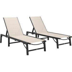 Outsunny Folding Sun Lounger, 5-Position Adjustable Garden Chaise Lounge Sunbed, Steel Frame Reclining Chair for Beach, Porch, Patio, Camping, Khaki