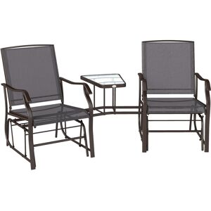 Outsunny Garden Double Glider Rocking Chairs Gliding Love Seat with Middle Table Conversation Set Patio Backyard Relax Outdoor Furniture Grey