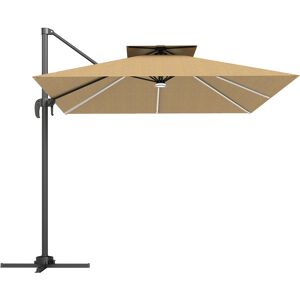 Outsunny 2.5m Cantilever Parasol with Solar Powered LED Lights, 360° Rotation, Tilt Adjustment, Crank Handle, Khaki